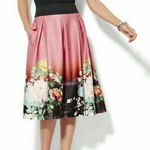 NY&Co Pleated Full Skirt, Floral, Size L
